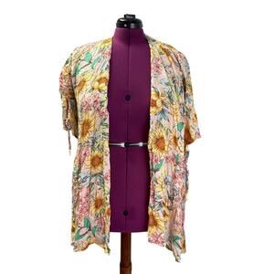 New Maurices Womens Plus Size 1X Short Sleeve Floral Long Open Cardigan Top